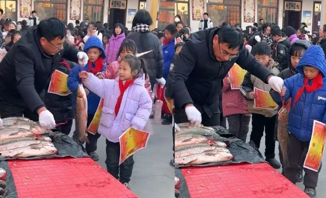 河南一小学给学生送鱼当奖品,副校长:还有甘蔗